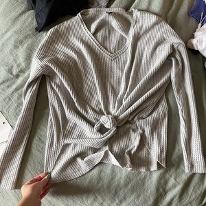 Oversized long sleeve waffle shirt
